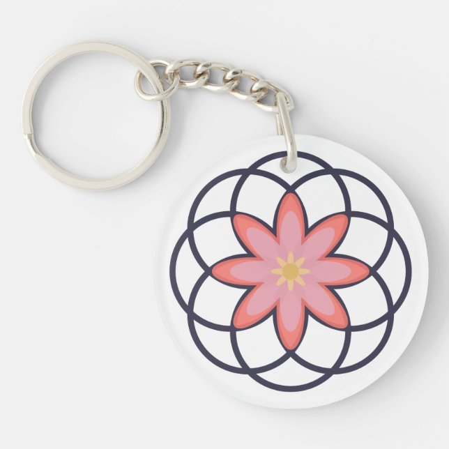 Rosa och marinblå blommönster akryl (Framsidan)