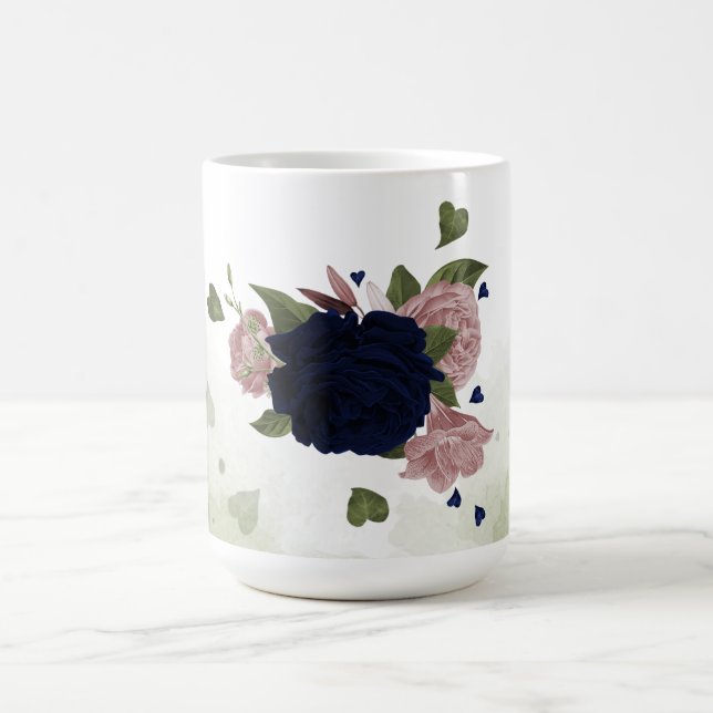 rosa och marinblå blommor grönska  kaffemugg (Center)