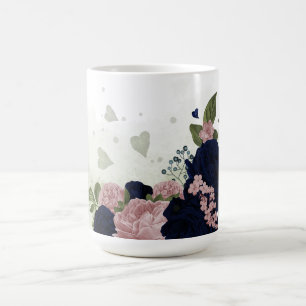 rosa och marinblå blommor grönska kaffemugg