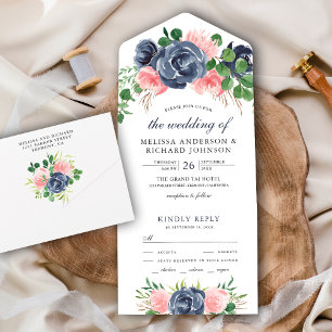 Rosa och marinblå blomsterbukett bröllop