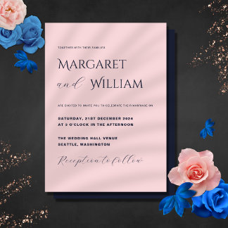 Rosa och marinblå, modern, minimalistisk Elegant b Inbjudningar