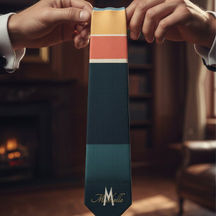 rosa och marinblått monogram Rand mönster Slips