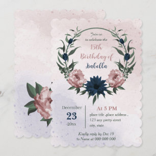 rosa och marinblommor, botaniska andningsfödelseda inbjudningar
