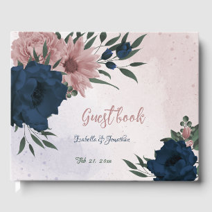 rosa och marinblommor botaniska bröllop gästböcker