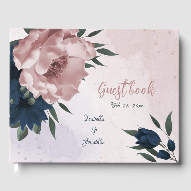 rosa och marinblommor botaniska bröllop gästböcker (Framsida)