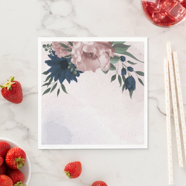 rosa och marinblommor botaniska bröllop pappersservett (Insitu)