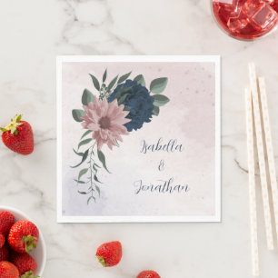 rosa och marinblommor botaniska bröllop pappersservett