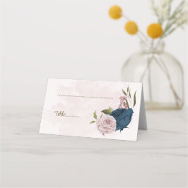 Rosa och marinblommor botaniska bröllop placeringskort