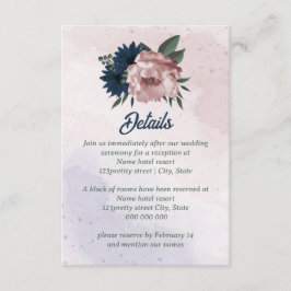 rosa och marinblommor botaniska bröllop tilläggskort