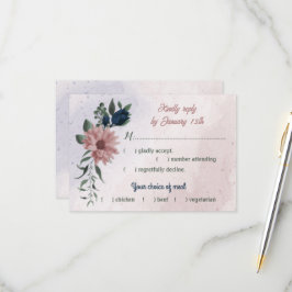 rosa och marinblommor, botaniskt måltidsval bröllo OSA kort