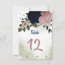 rosa och marinblommor, grönt bordsnummer
