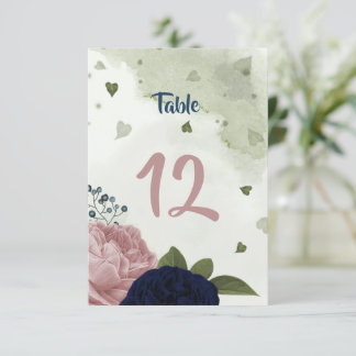 rosa och marinblommor, grönt bordsnummer