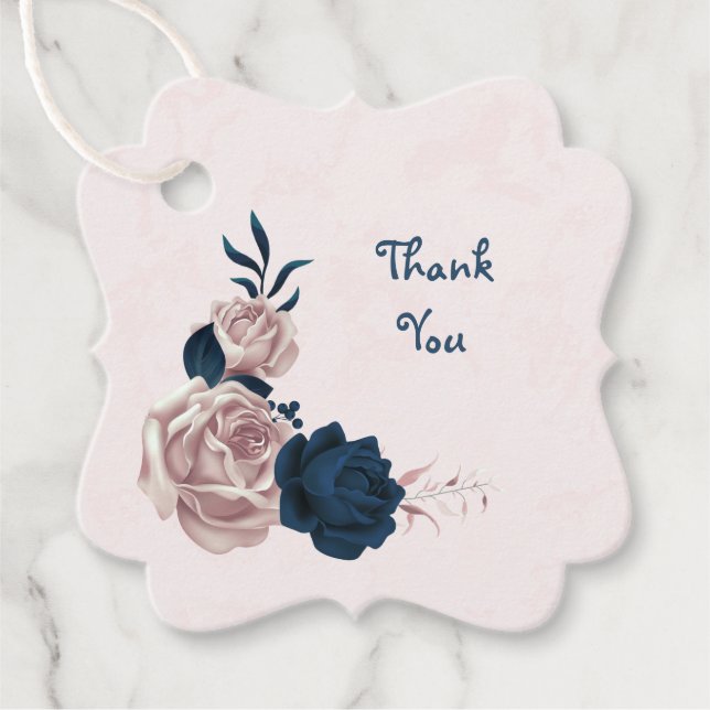 rosa och marinblommor och löv gåvor etiketter (Framsida)