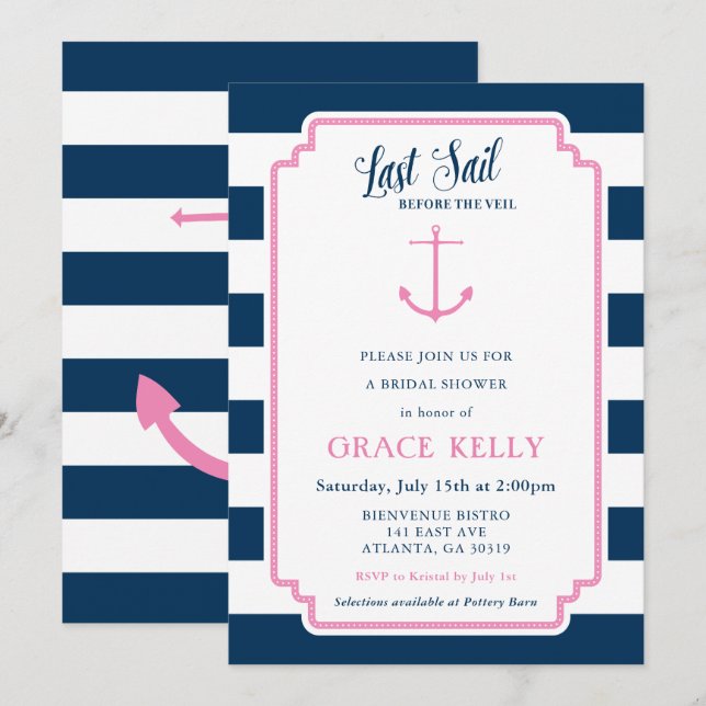 Rosa och marinens Inbjudningskort för möhippan (Fram/baksida)