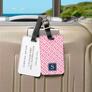 Rosa och marinparfym Mönster Monogram Bagagebricka