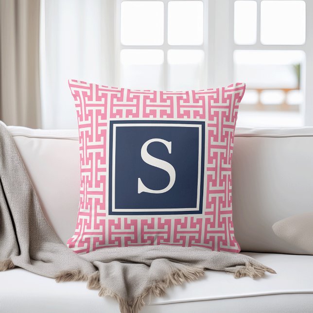 Rosa och marinparfym Mönster Monogram Kudde (Skapare uppladdad)