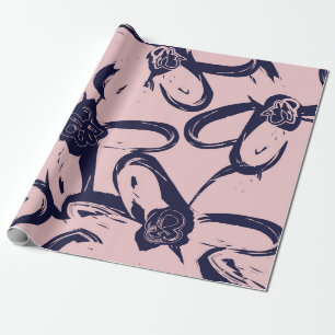 Rosa- och marinpenseldrag för Blommigt sömlösa pat Presentpapper