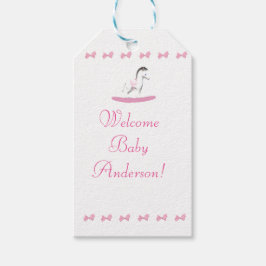 Rosa och Märkre av vit Rocking Horse Theme Gift Presentetikett