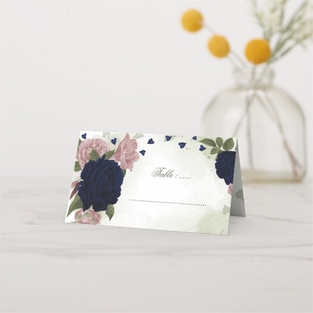 rosa- och marktäckningskort för blåa blommor placeringskort (Framsida)