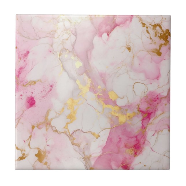 Rosa och marmor från lyxolja stil och guld kakelplatta (Framsidan)