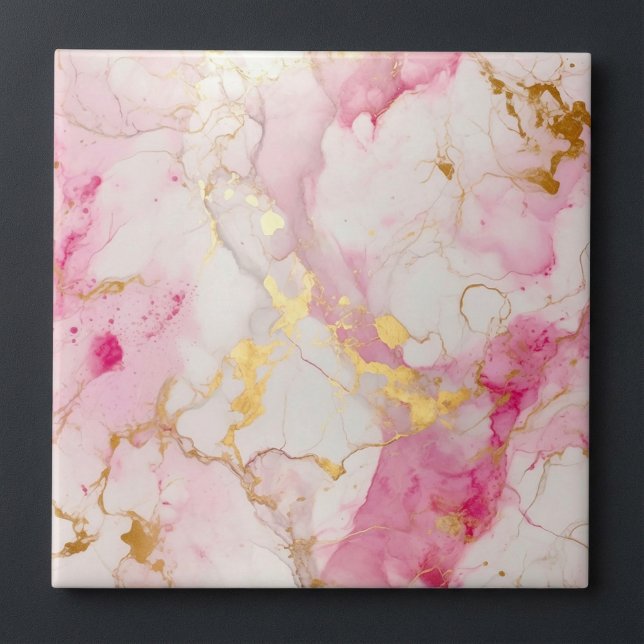 Rosa och marmor från lyxolja stil och guld kakelplatta (Luxury style pink and gold marble effect ceramic tile.)