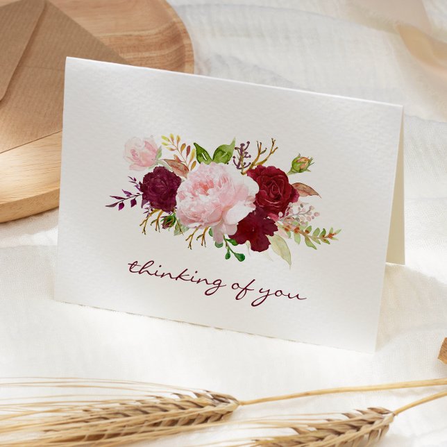 Rosa och Marsala Blommigt Bouquet-sympati Kort (Skapare uppladdad)
