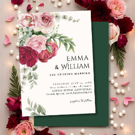 rosa och Marsala Ro peony blommigt Bröllop Inbjudningar