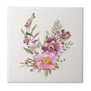 Rosa och Mauve Blommigt Dekorfärg Kakelplatta