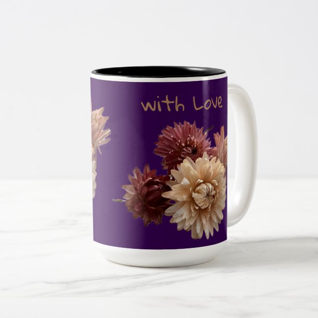 Rosa och Mauve-halmblomma med kärlek-vit Två-Tonad Mugg (Framsida höger)