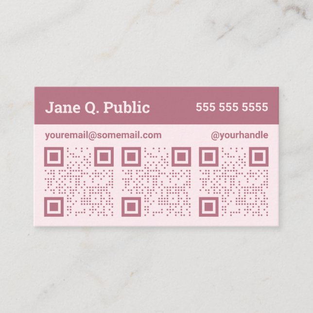Rosa och Mauve Triple QR Code Affärskort Visitkort (Framsida)