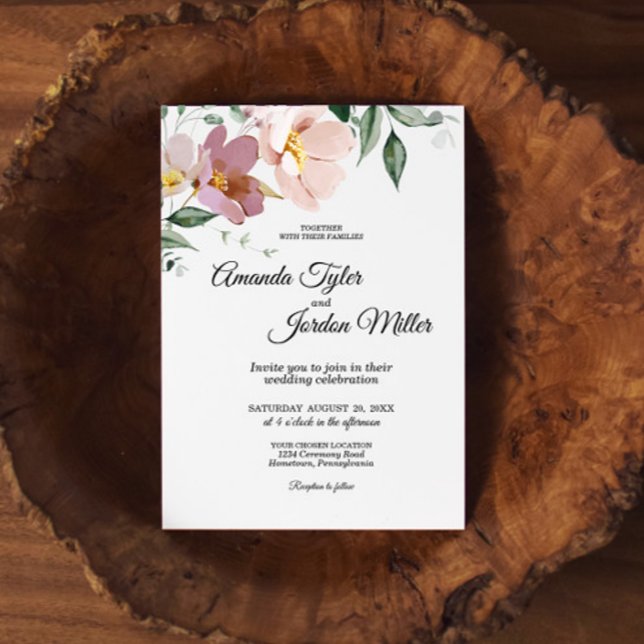 Rosa och Mauve Vintage Blommigt Bröllop Inbjudningar (Skapare uppladdad)