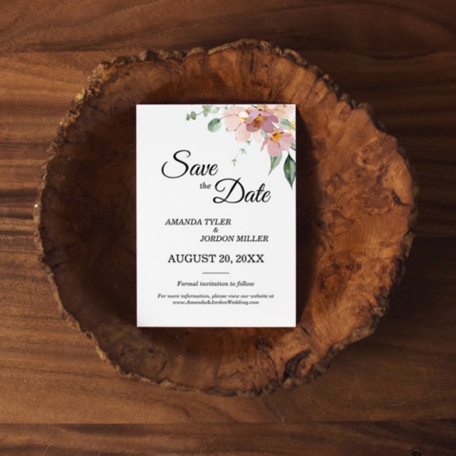 Rosa och Mauve Vintage Blommigt Bröllop Spara Datumet (Skapare uppladdad)