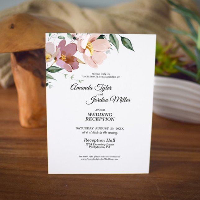 Rosa och mauve vintage blomsterbröllopsmottagning inbjudningar (Skapare uppladdad)