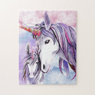 Rosa och metyst Unicorn Mor och Child Pussel
