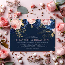 Rosa och Midnight Navy Blommigt Elegant bröllop