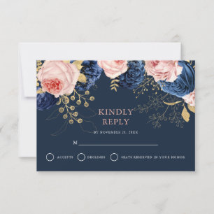  Rosa och Midnight Navy Blommigt Elegant bröllop OSA Kort