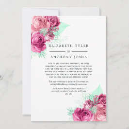 Rosa- och Mint-Blommigt Reduced Bröllop Guest List Meddelande
