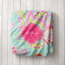 Rosa och Mint Boho Paisley Monogrammed