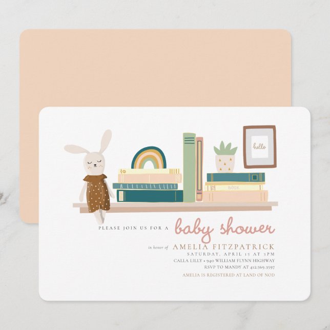 Rosa och Mint Bokar för babyskor Inbjudningar (Fram/baksida)