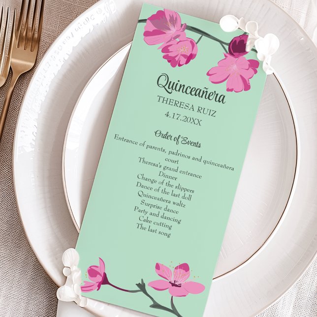 Rosa och Mint Grönt Cherry Blommar Quinceanera (Skapare uppladdad)