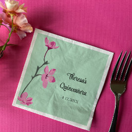 Rosa och Mint Grönt Cherry Blommar Quinceanera Pappersservett