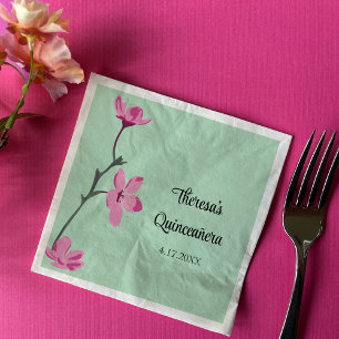 Rosa och Mint Grönt Cherry Blommar Quinceanera Pappersservett