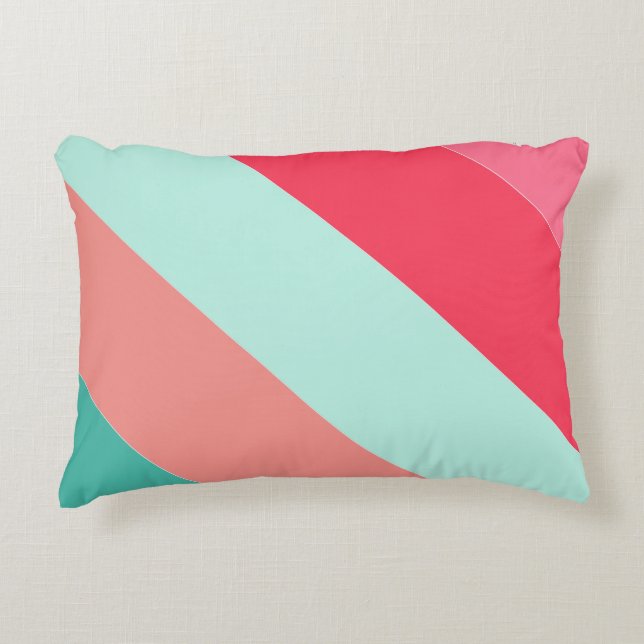 Rosa och Mint Grönt Stripe Färg Block Prydnadskudde (Framsidan)