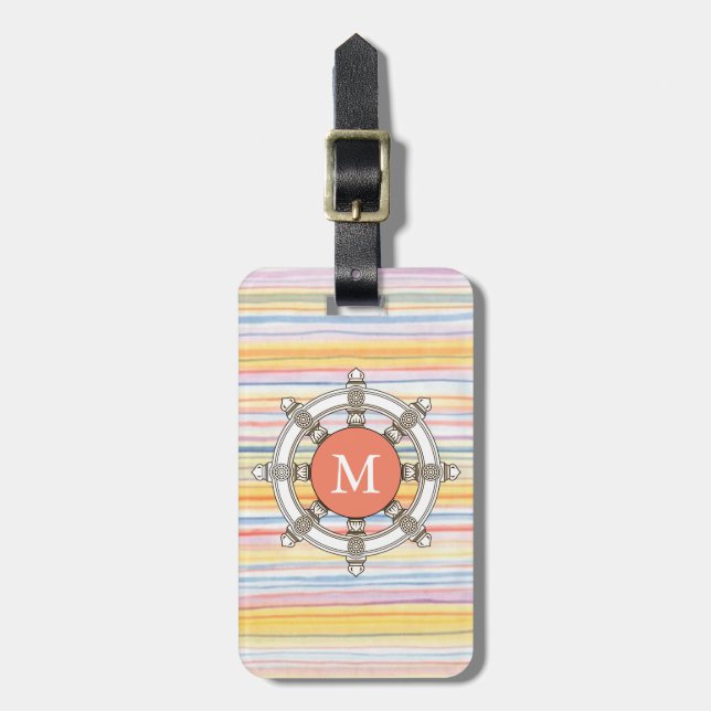 Rosa och Mint Rand Monogram Cute #2 Bagagebricka (Vertikal Framsida)