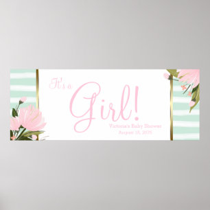 Rosa och mintgrön banner för baby shower poster