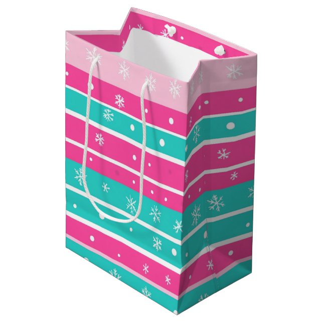 Rosa och mintgröna horisontella randiga snöflingor (Framsidan Vinklad)