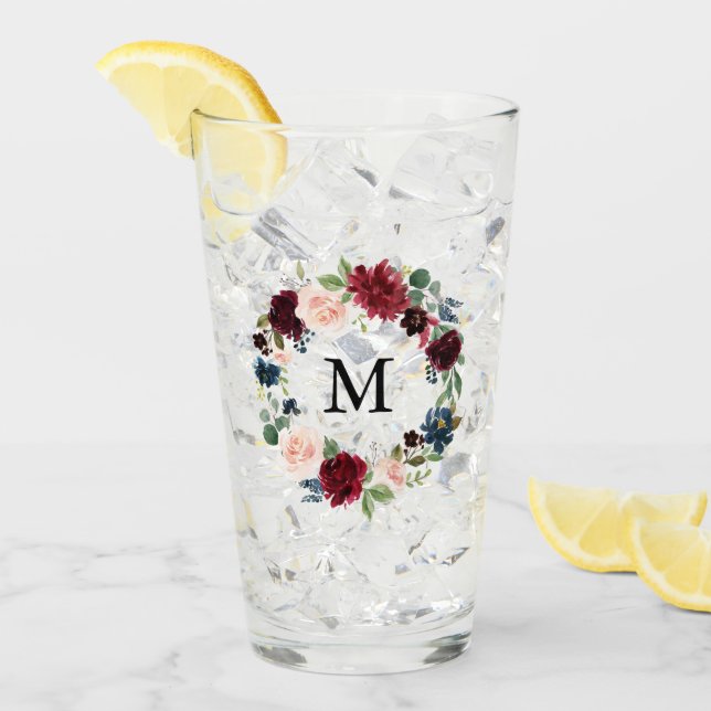  Rosa och Monogram för utandning av Burgundy Blomm Glaskopp (Framsida Ice)