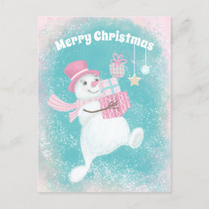 Rosa och munstycke vid Cute Jul Snögubbe Helg Vykort