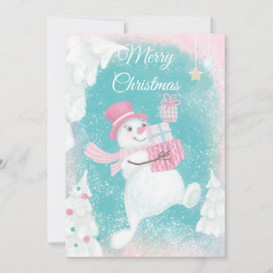 Rosa och munstycke vid Cute Jul Snögubbe Julkort