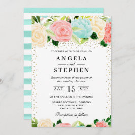 Rosa och myntblommor Bröllop Inbjudningar